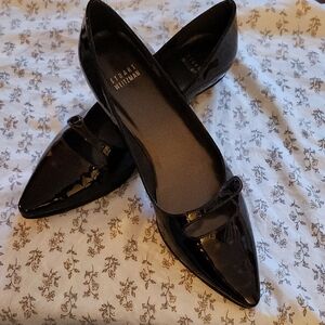 Stuart Weitzman Tortoise Patent Pointed-Toe Flats with Strap